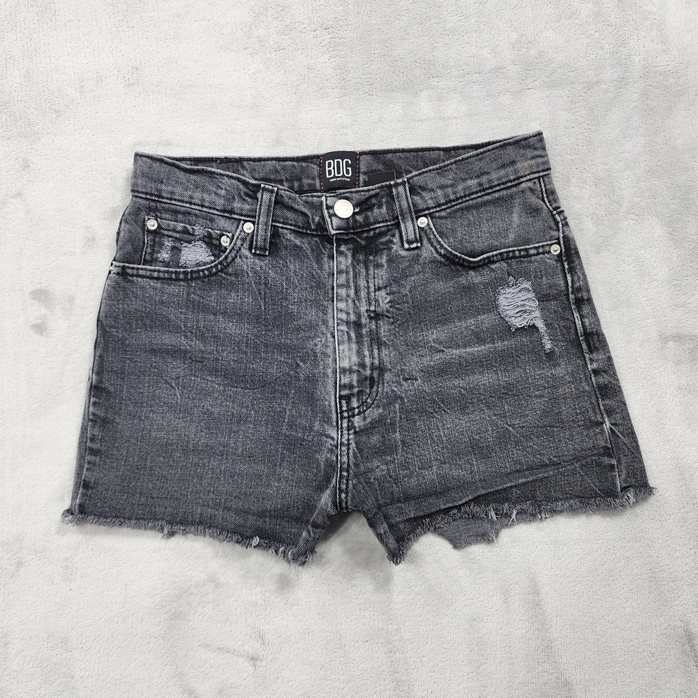 BDG Shorts Womens 27 Gray High Rise Girlfriend Cutoff‎ Denim Frayed Hem Stretch